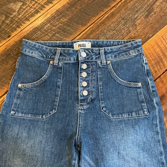 Paige Anessa Exposed Button Fly Wide Leg Jeans Blue Size 28 High Rise - Picture 11 of 14